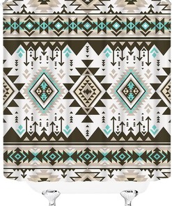 Southwestern Native American Aztec Shower Curtain, Vintage Bathroom Decor with Tribal Pattern