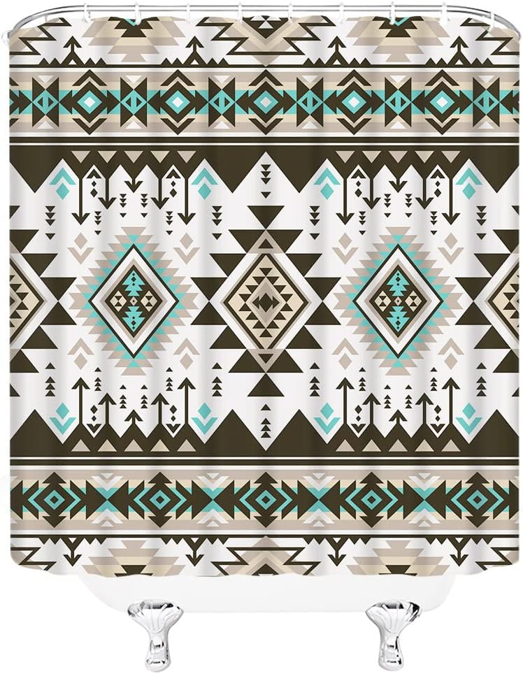 Southwestern Native American Aztec Shower Curtain, Vintage Bathroom Decor with Tribal Pattern