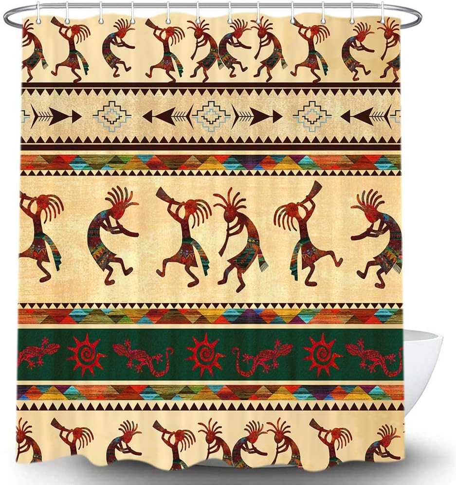Southwestern Native American Bath Curtain with Kokopelli Shower Curtain Design, Elegant Bathroom Decor