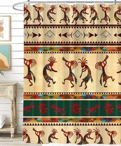 Southwestern Native American Bath Curtain with Kokopelli Shower Curtain Design, Elegant Bathroom Decor