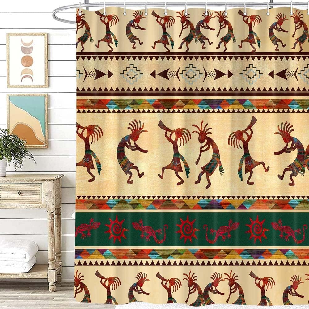 Southwestern Native American Bath Curtain with Kokopelli Shower Curtain Design, Elegant Bathroom Decor