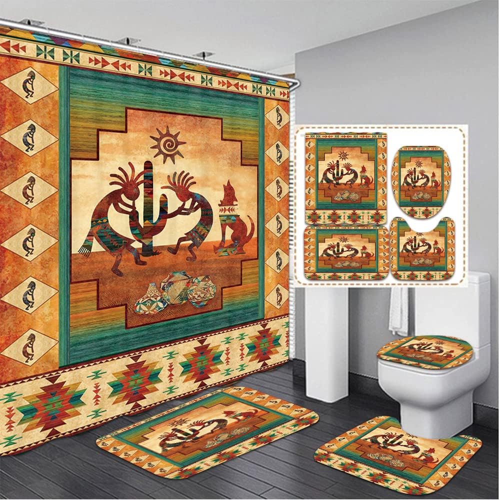 Southwestern Native American Bathroom Shower Curtain with Kokopelli Design, Perfect for Western Bathroom Decor