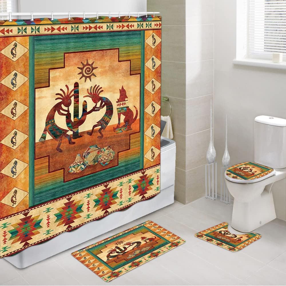 Southwestern Native American Bathroom Shower Curtain with Kokopelli Design, Perfect for Western Bathroom Decor