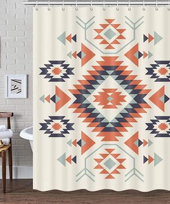 Southwestern Native American Bohemian Shower Curtain, Navajo Tribal Bathroom Decor with Waterproof Fabric