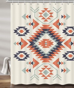 Southwestern Native American Bohemian Shower Curtain, Navajo Tribal Bathroom Decor with Waterproof Fabric
