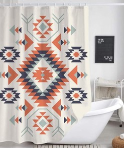 Southwestern Native American Bohemian Shower Curtain, Navajo Tribal Bathroom Decor with Waterproof Fabric