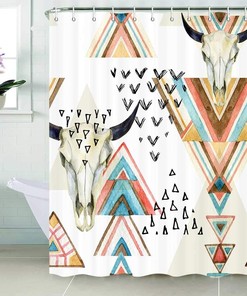Southwestern Native Trible Bull Skull Bohemian Shower Curtain for Western Bathroom
