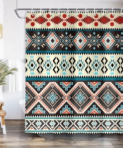 Southwestern Navajo Aztec Fancy Weave Shower Curtain Set For Tribal Tribal Boho Bathroom Decor