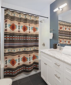 Southwestern Pattern Bath Curtain, Native American Geometric Shower Curtain with Quotes