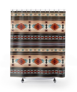 Southwestern Pattern Bath Curtain, Native American Geometric Shower Curtain with Quotes