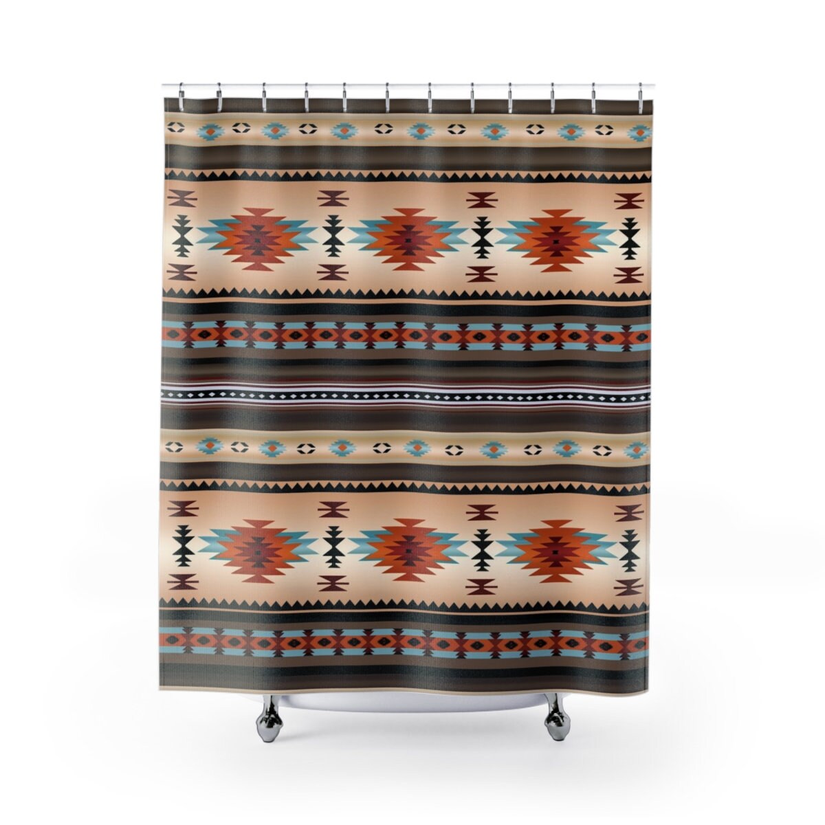 Southwestern Pattern Bath Curtain, Native American Geometric Shower Curtain with Quotes