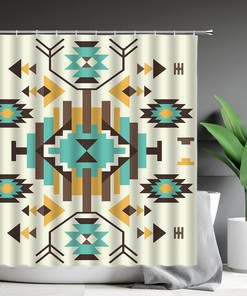 Southwestern Tribal Shower Curtain, Native American Aztec Geometric Bathroom Decor