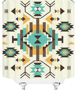 Southwestern Tribal Shower Curtain, Native American Aztec Geometric Bathroom Decor