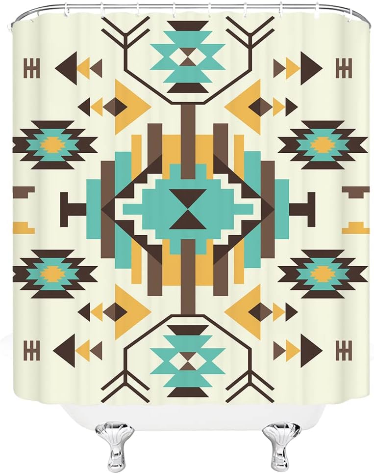 Southwestern Tribal Shower Curtain, Native American Aztec Geometric Bathroom Decor