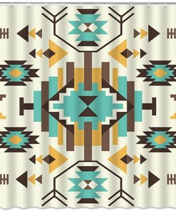 Southwestern Tribal Shower Curtain, Native American Aztec Geometric Bathroom Decor