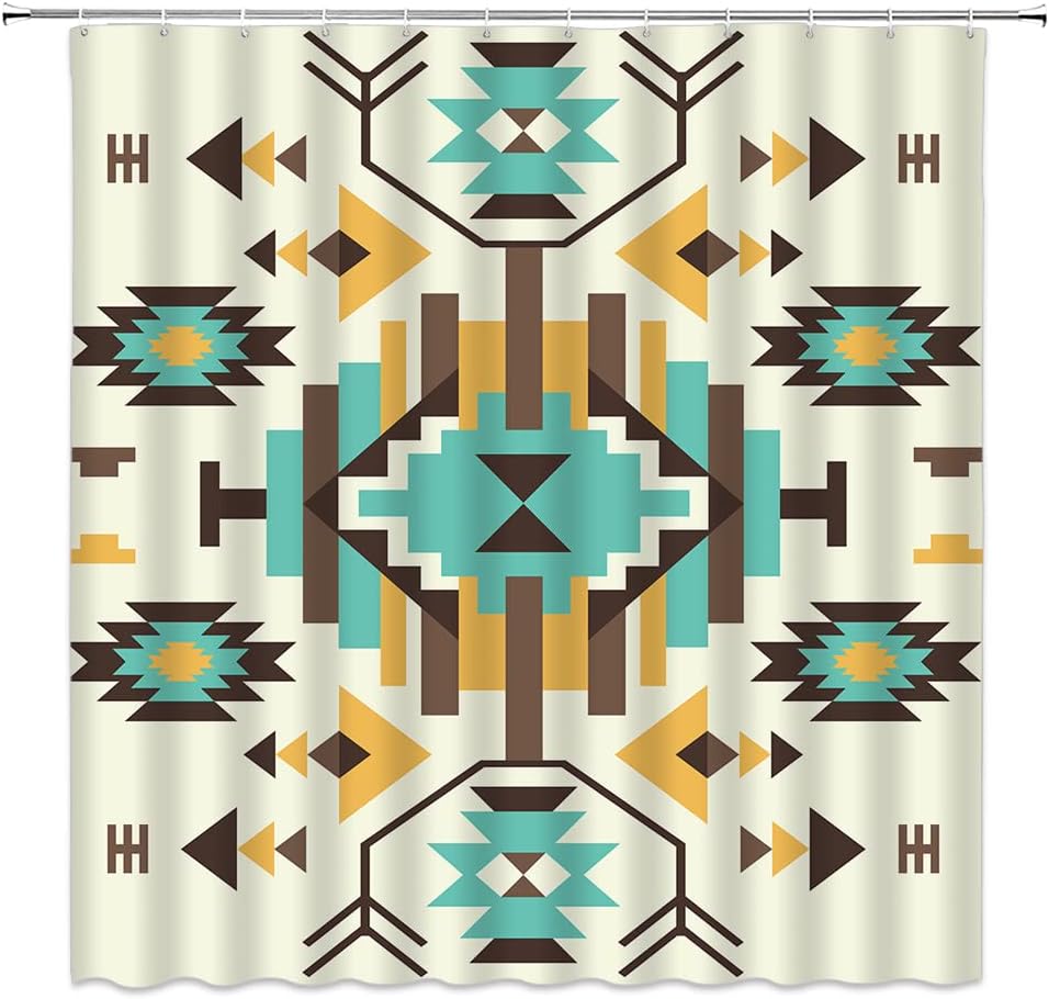 Southwestern Tribal Shower Curtain, Native American Aztec Geometric Bathroom Decor