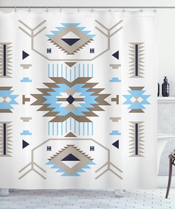 Southwestern Zigzag Design Shower Curtain In Dark Tan For Bathroom