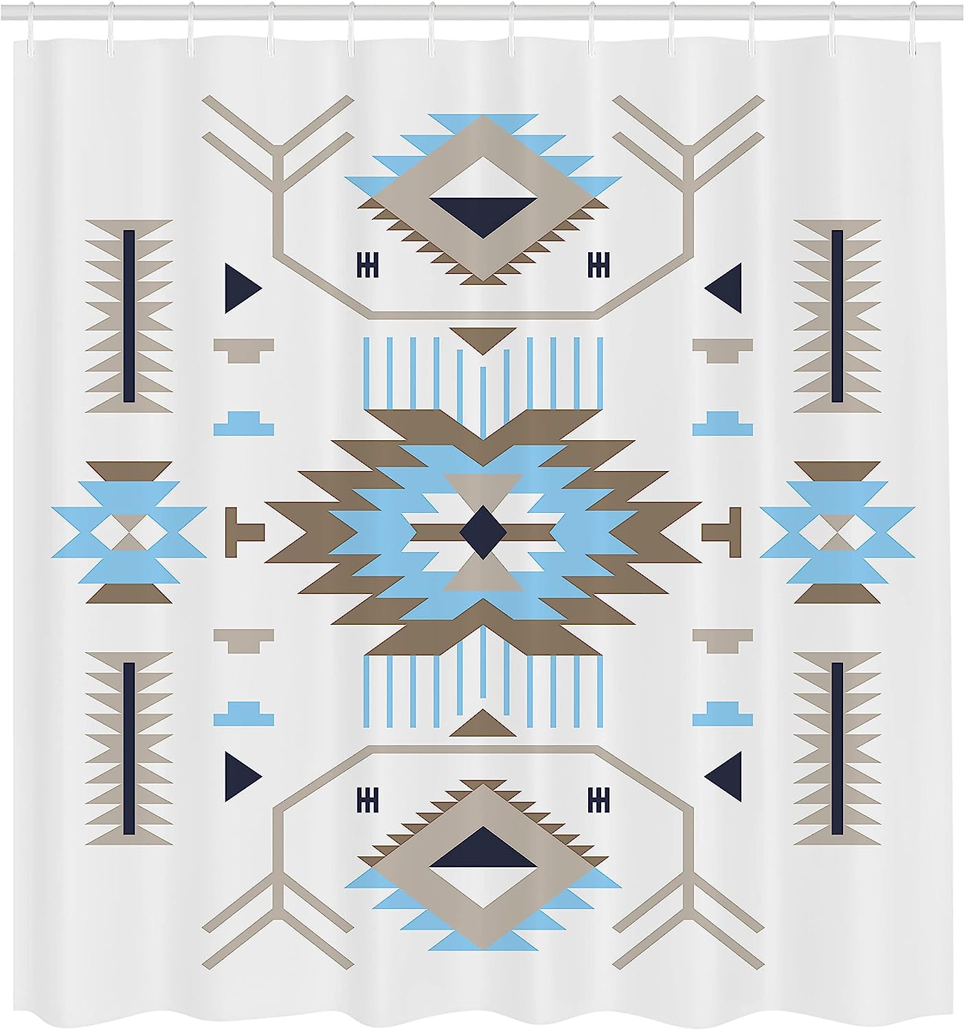 Southwestern Zigzag Design Shower Curtain In Dark Tan For Bathroom - Image 2