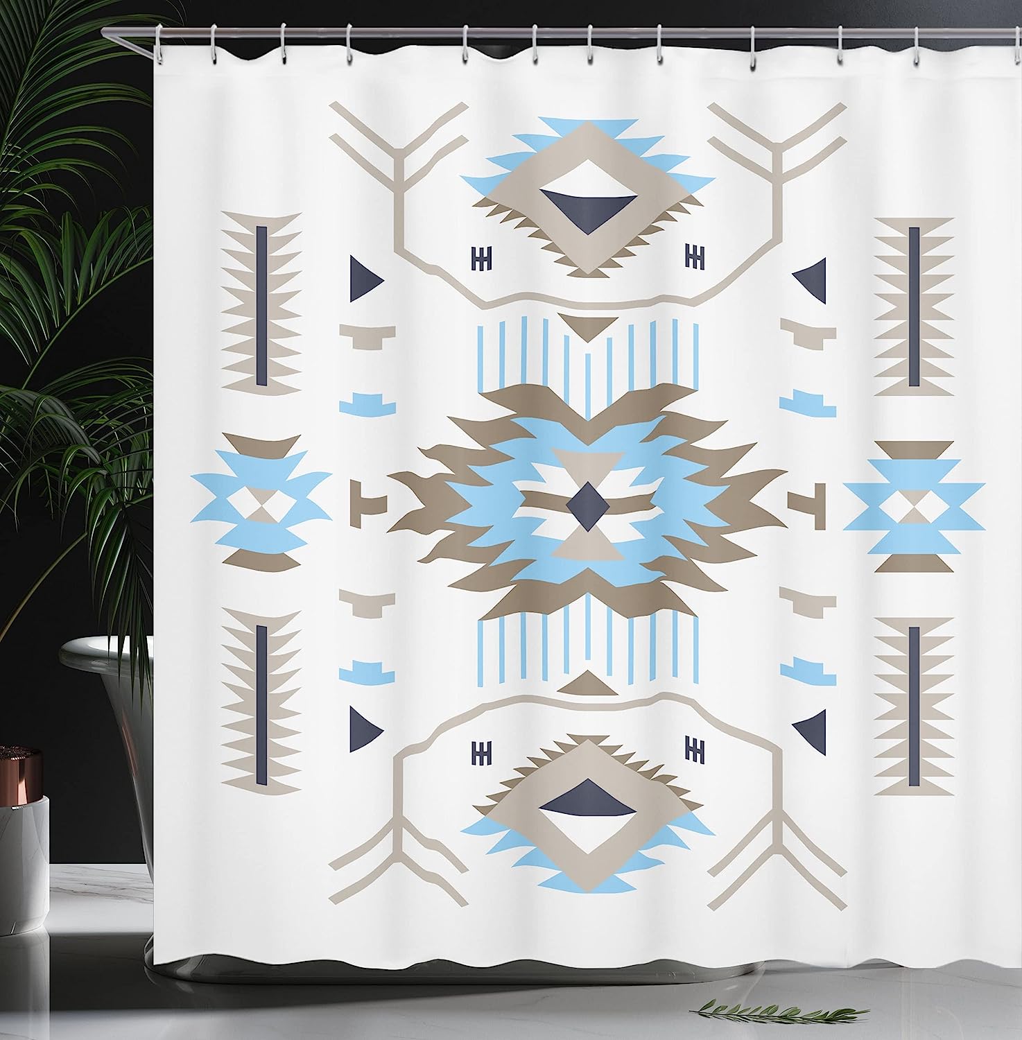 Southwestern Zigzag Design Shower Curtain In Dark Tan For Bathroom - Image 3