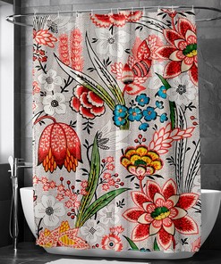 Spa Bathroom Shower Bathtub Decor Curtain - Vintage Botanical Flowers Shower Curtain