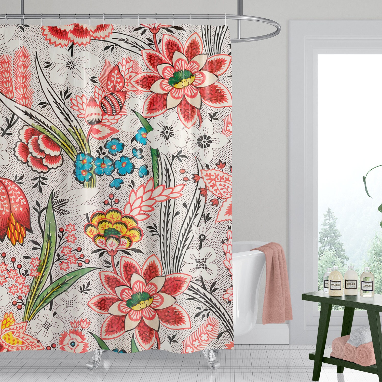 Spa Bathroom Shower Bathtub Decor Curtain - Vintage Botanical Flowers Shower Curtain