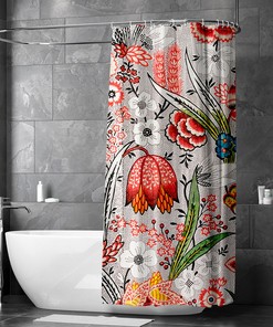 Spa Bathroom Shower Bathtub Decor Curtain - Vintage Botanical Flowers Shower Curtain