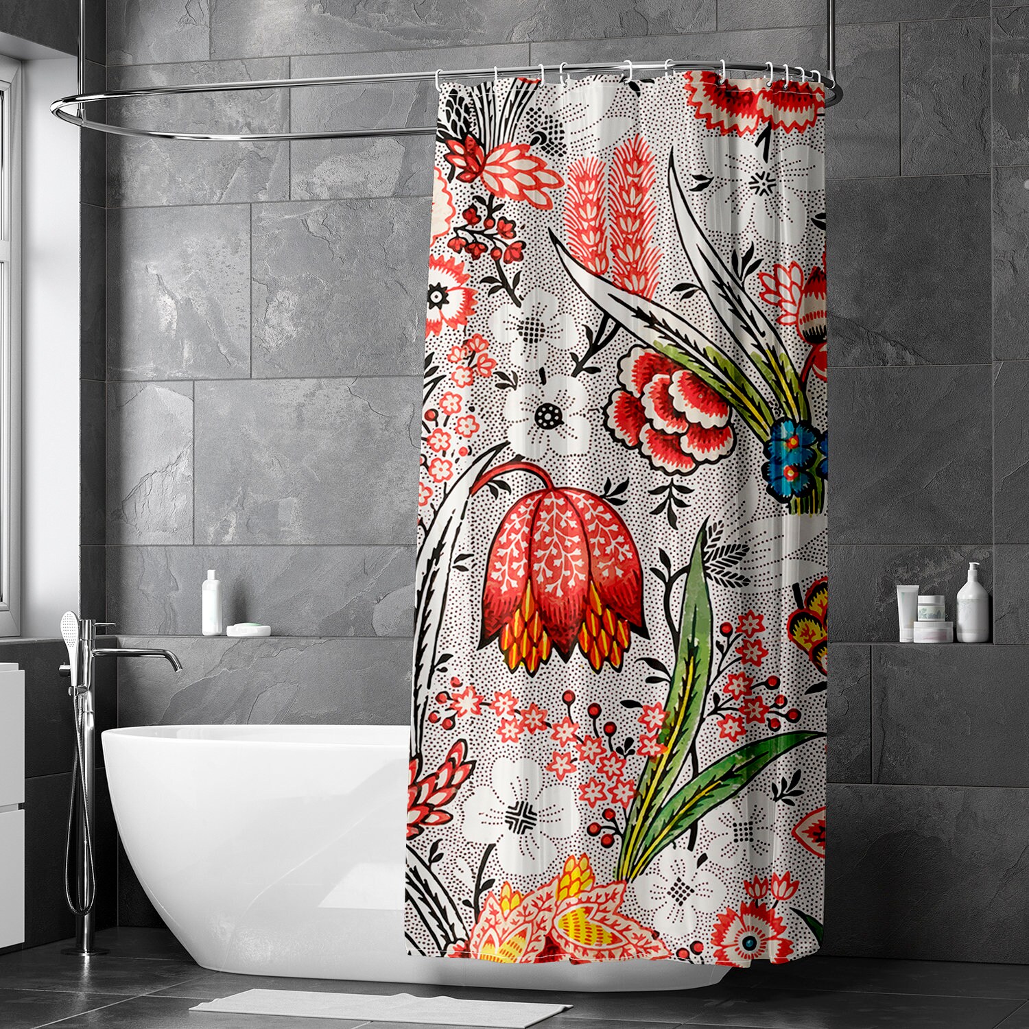 Spa Bathroom Shower Bathtub Decor Curtain - Vintage Botanical Flowers Shower Curtain