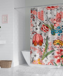 Spa Bathroom Shower Bathtub Decor Curtain - Vintage Botanical Flowers Shower Curtain
