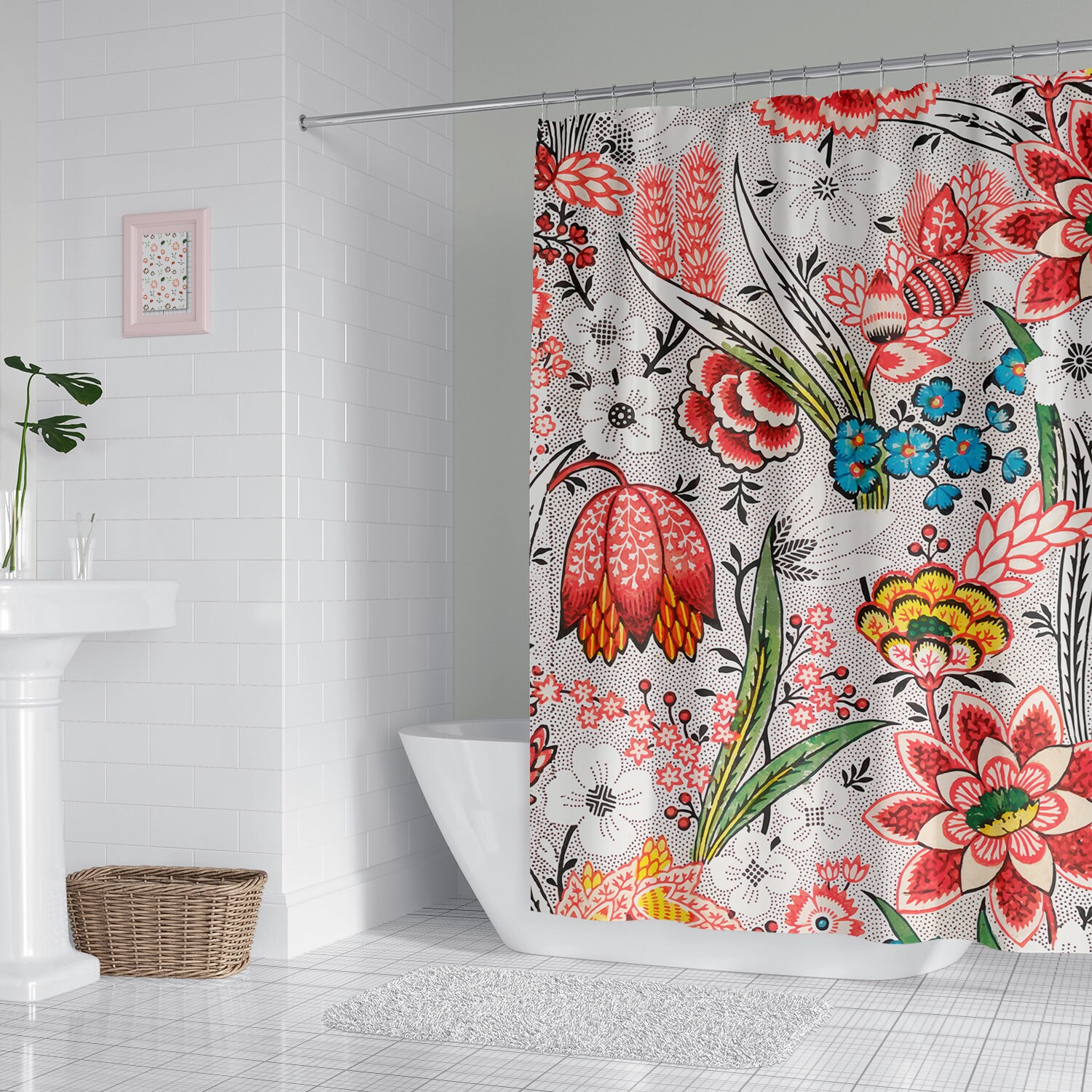 Spa Bathroom Shower Bathtub Decor Curtain - Vintage Botanical Flowers Shower Curtain