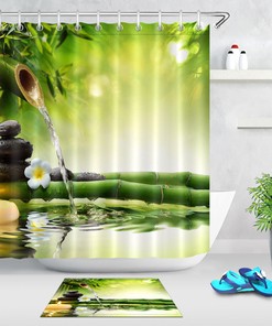 Spa Flores Vela Bambƒº Fuente Shower Curtain Set, Waterproof Fabric Bathroom Decor with Quotes