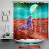 Space Astronaut Plant Cactus Flamingo Kids Bathroom Shower Curtain, Waterproof Fabric Decor with Quotes