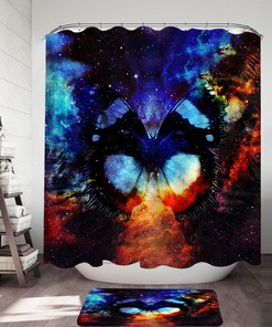 Space Butterfly Kids Bathroom Shower Curtain, Waterproof Fabric Decor with Quotes