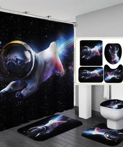 Space Dog Galaxy Kids Bathroom Shower Curtain, Waterproof Fabric Decor with Quotes