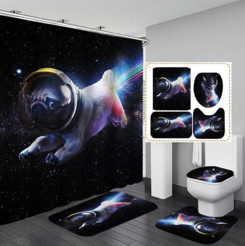 Space Dog Galaxy Kids Bathroom Shower Curtain, Waterproof Fabric Decor with Quotes