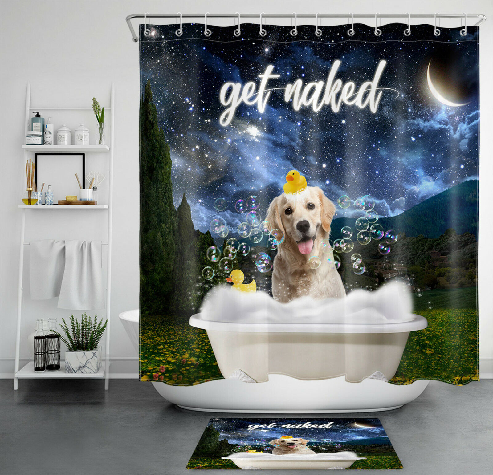 Space Dog Print Shower Curtain For A Fun And Playful Bathroom