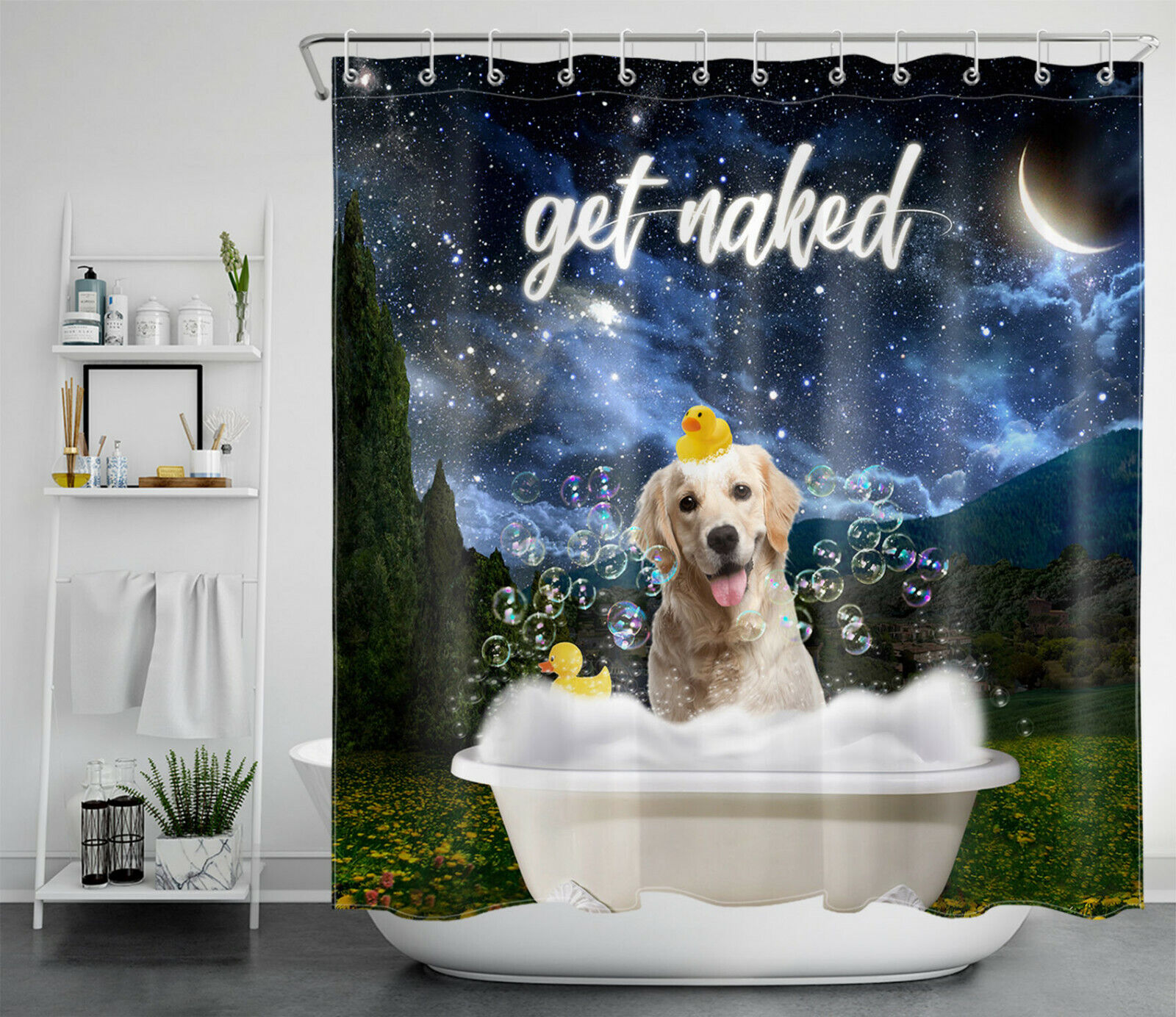 Space Dog Print Shower Curtain For A Fun And Playful Bathroom