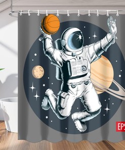 Space Explorer Playing Basketball Shower Curtain for Bathroom Fabric Home Decor 