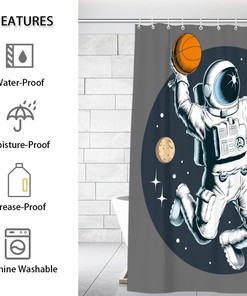 Space Explorer Playing Basketball Shower Curtain for Bathroom Fabric Home Decor
