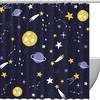 Space Inspired Cartoon Planets, Stars, And Comets Shower Curtain For Incredible Bathroom Decor