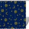 Space Sun, Star, and Moon Pattern Shower Curtain for a Celestial Bathroom