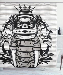 Space-Age Shower Curtain with Astronaut Skull for Out-of-This-World Style