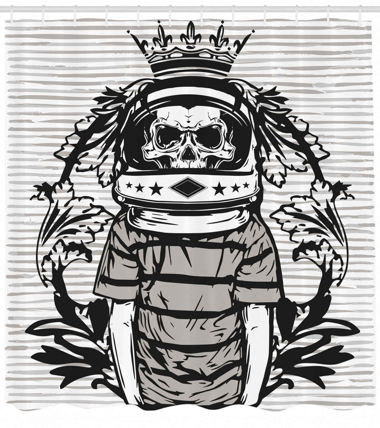 Space-Age Shower Curtain with Astronaut Skull for Out-of-This-World Style