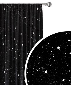 Space-Themed Black Galaxy Stars Blackout Curtains For Bedroom And Living Room Decor