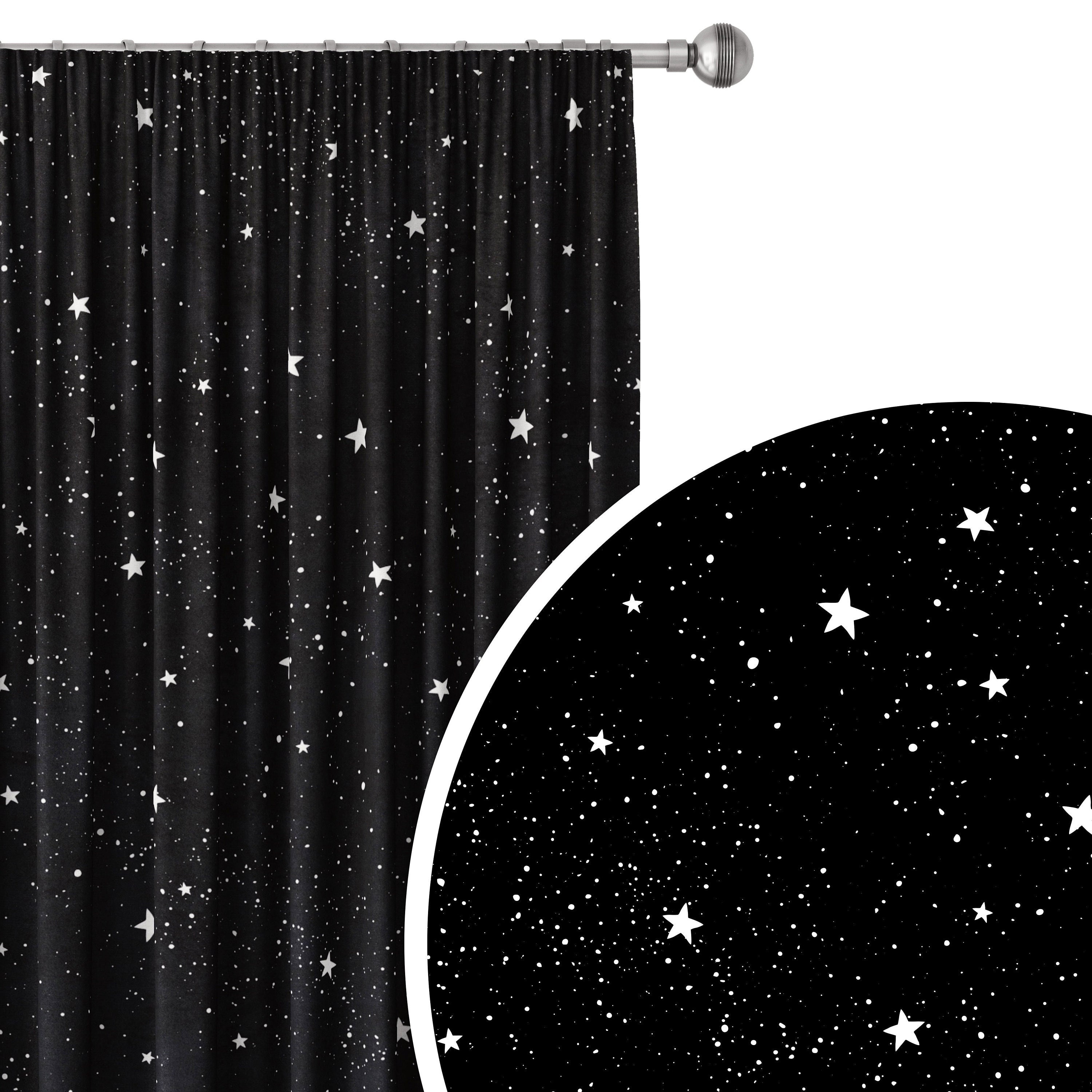Space-Themed Black Galaxy Stars Blackout Curtains For Bedroom And Living Room Decor