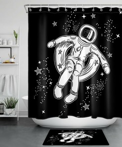 Spaceman Astronaut and Galaxy Shower Curtain for Outer Space Bathroom Decor 