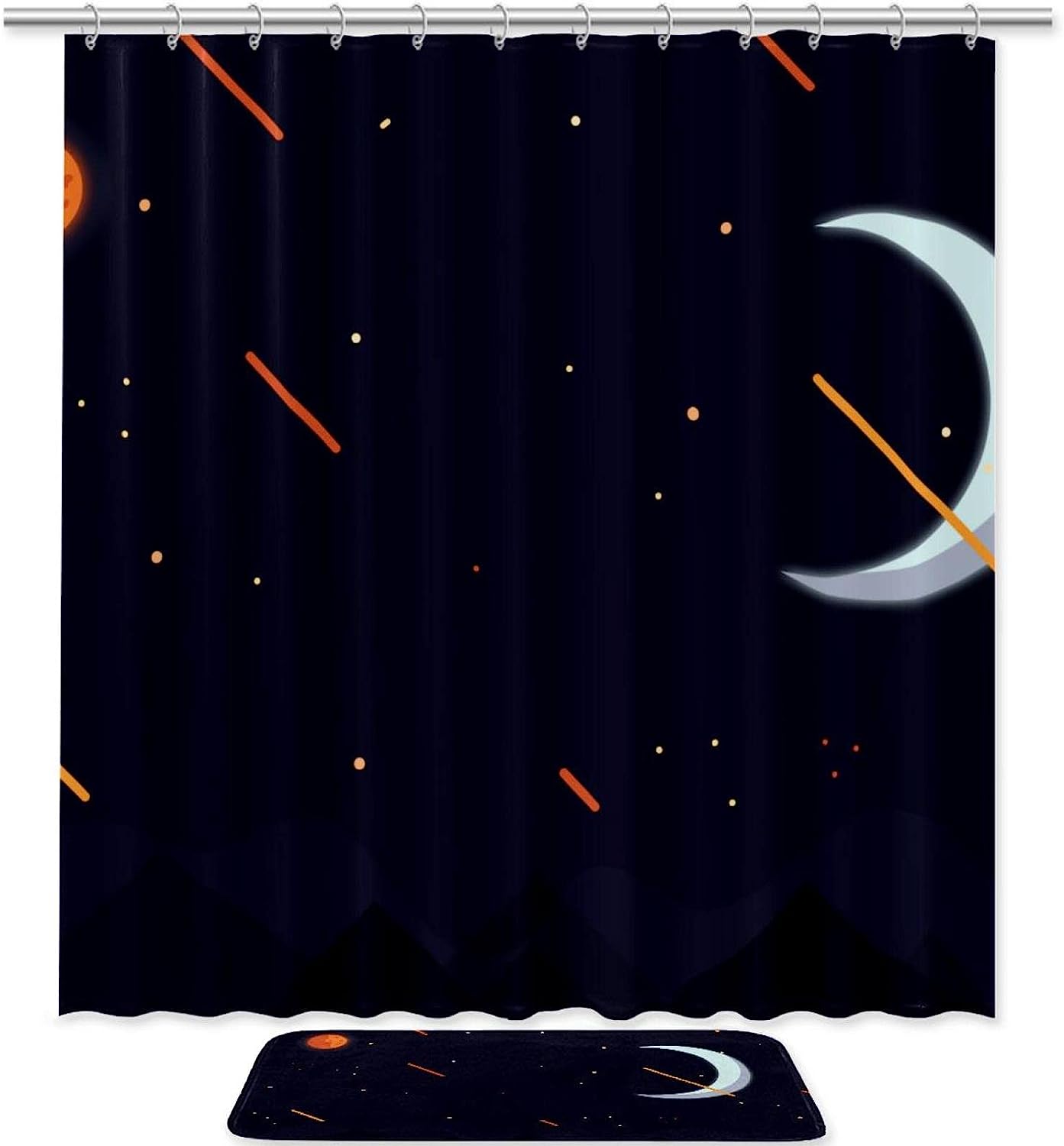 Spacescape Moon Print Shower Curtain for Futuristic Bathroom Decor