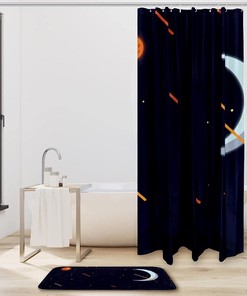 Spacescape Moon Print Shower Curtain for Futuristic Bathroom Decor