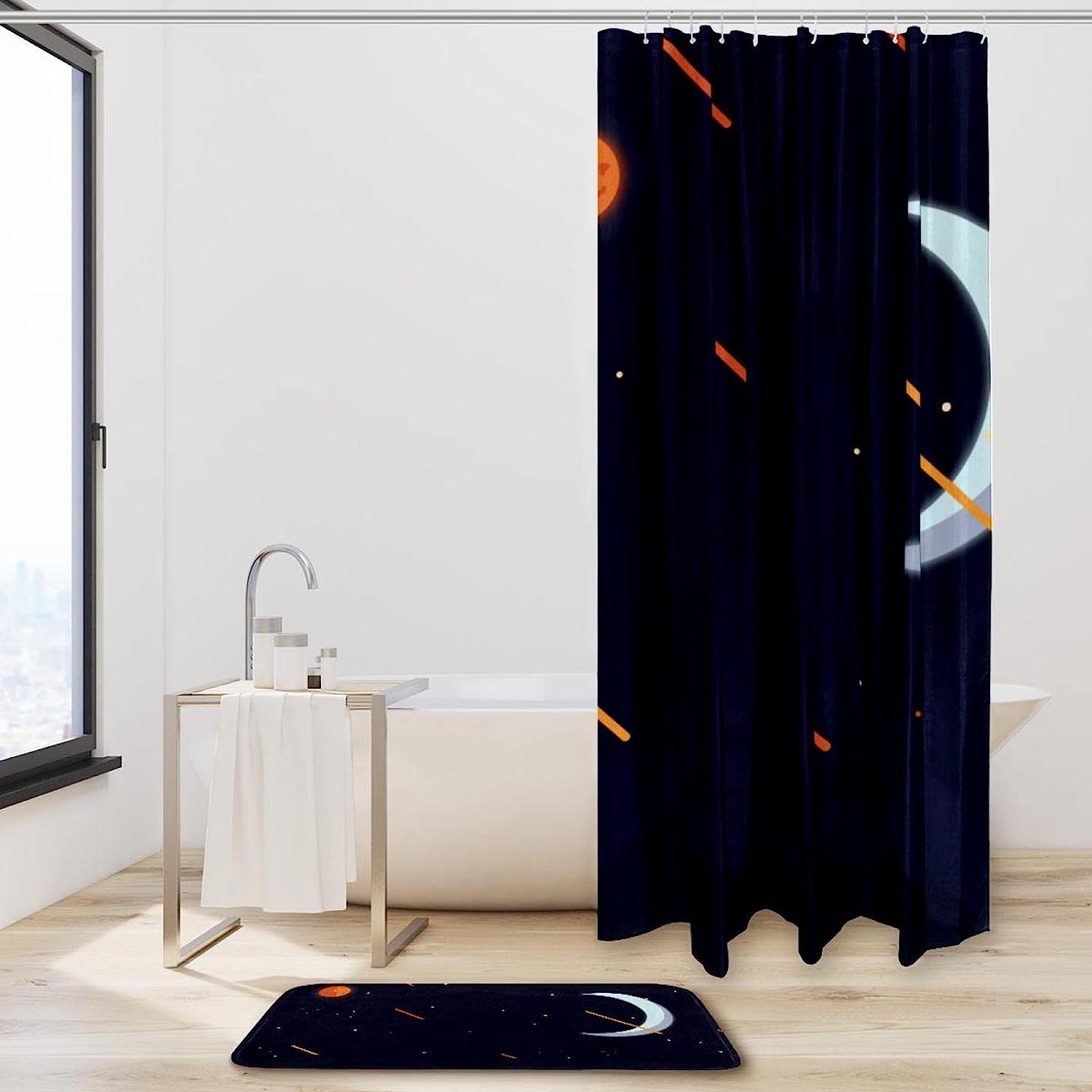 Spacescape Moon Print Shower Curtain for Futuristic Bathroom Decor