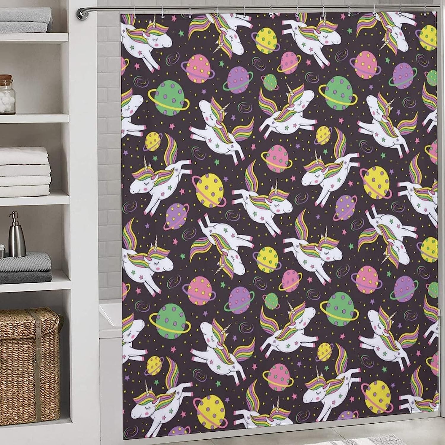 Space-themed Unicorn Shower Curtain for Out-of-This-World Bathroom Decor