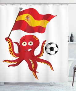 Spain Flag European Football Octopus Funny Shower Curtain